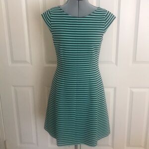 Lilly Pulitzer Turquoise & Navy Blue Stripe Knit Dress Cap Sleeves Size M